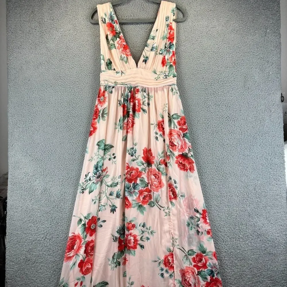 LULUS Garden Meandering Blush Floral Print Maxi Dress Medium Cottage Coquette - Picture 3 of 13